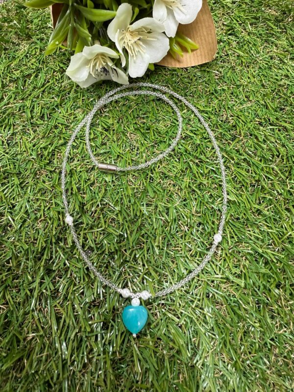 Amazoniet hart met Bergkristal facet ketting